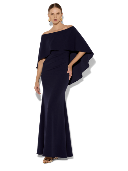 Ariella Navy Stretch Crepe Gown