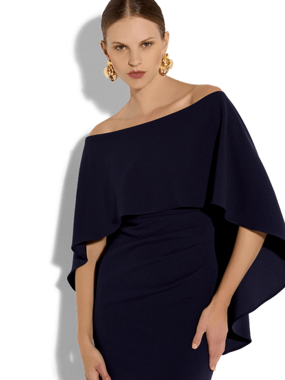 Ariella Navy Stretch Crepe Gown