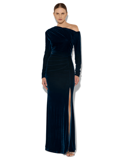 Axel Petrol Velour Gown