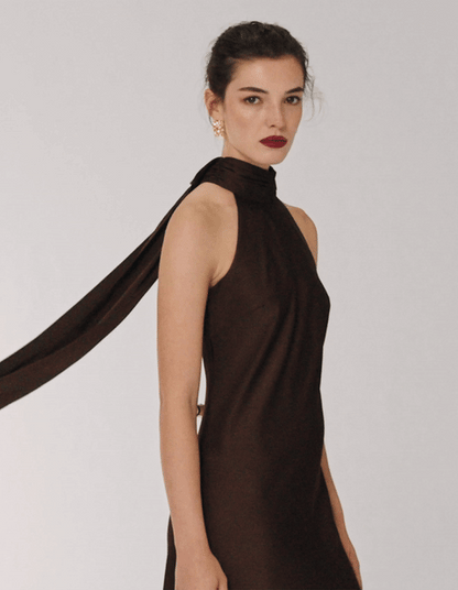 Azalea Chocolate Satin Maxi Dress