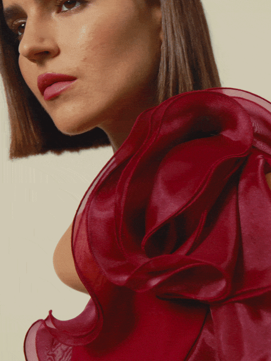 Adelyn Merlot Organza Gown