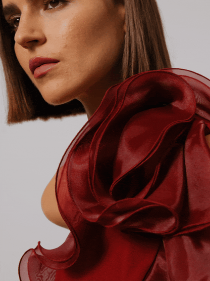 Adelyn Merlot Organza Gown