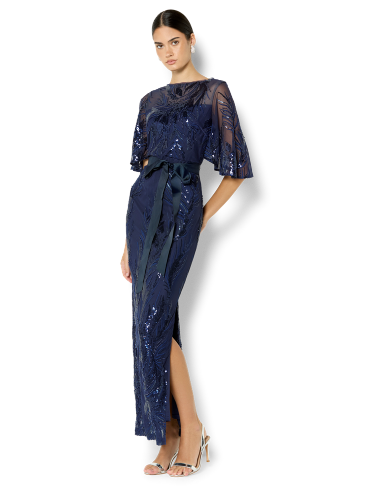 Alaine Navy Embroidered Gown