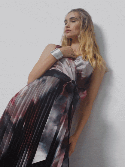 Ange Printed Pleat Cocktail Dress