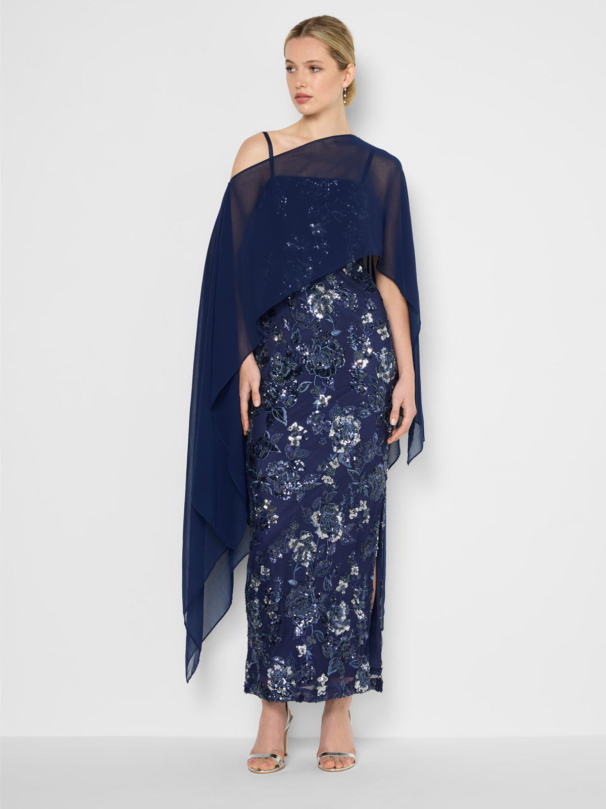 Angeline Navy Chiffon Overlay Wrap