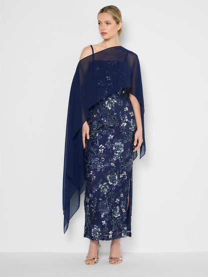 Angeline Navy Chiffon Overlay Wrap