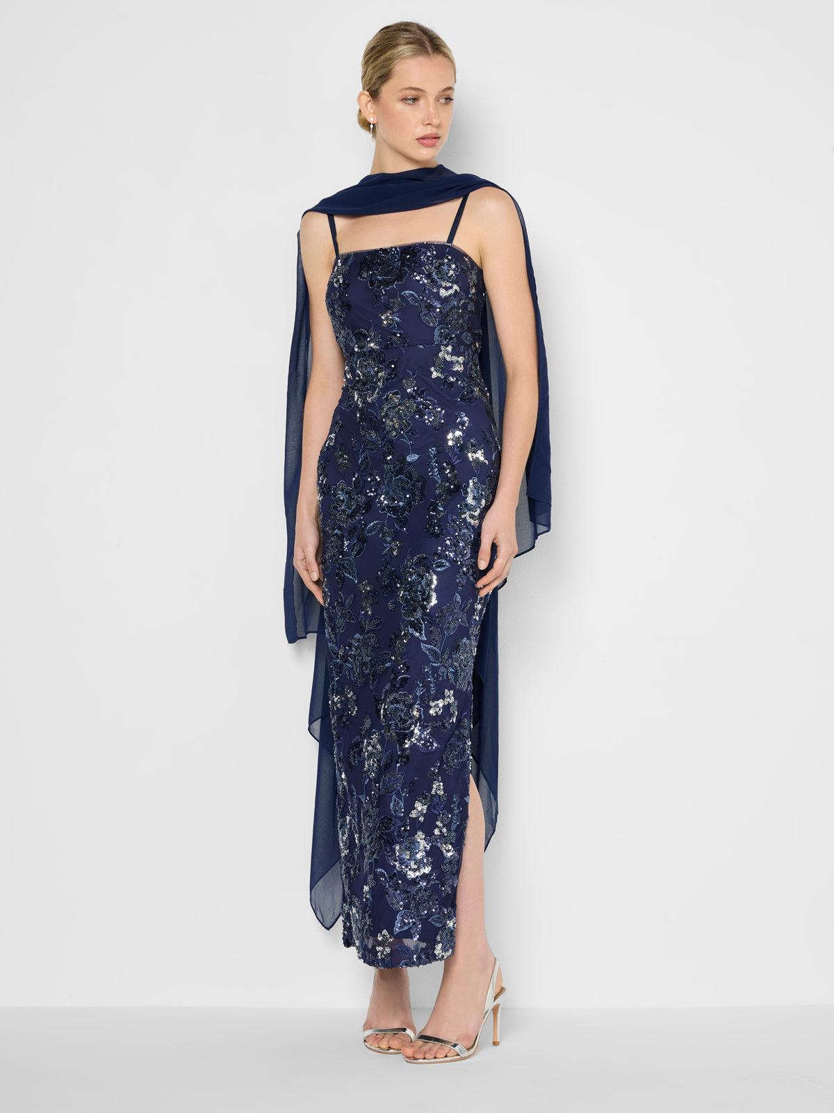 Angeline Navy Chiffon Overlay Wrap