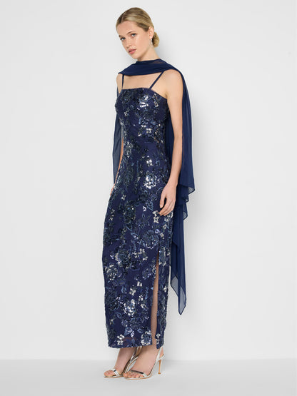 Angeline Navy Chiffon Overlay Wrap