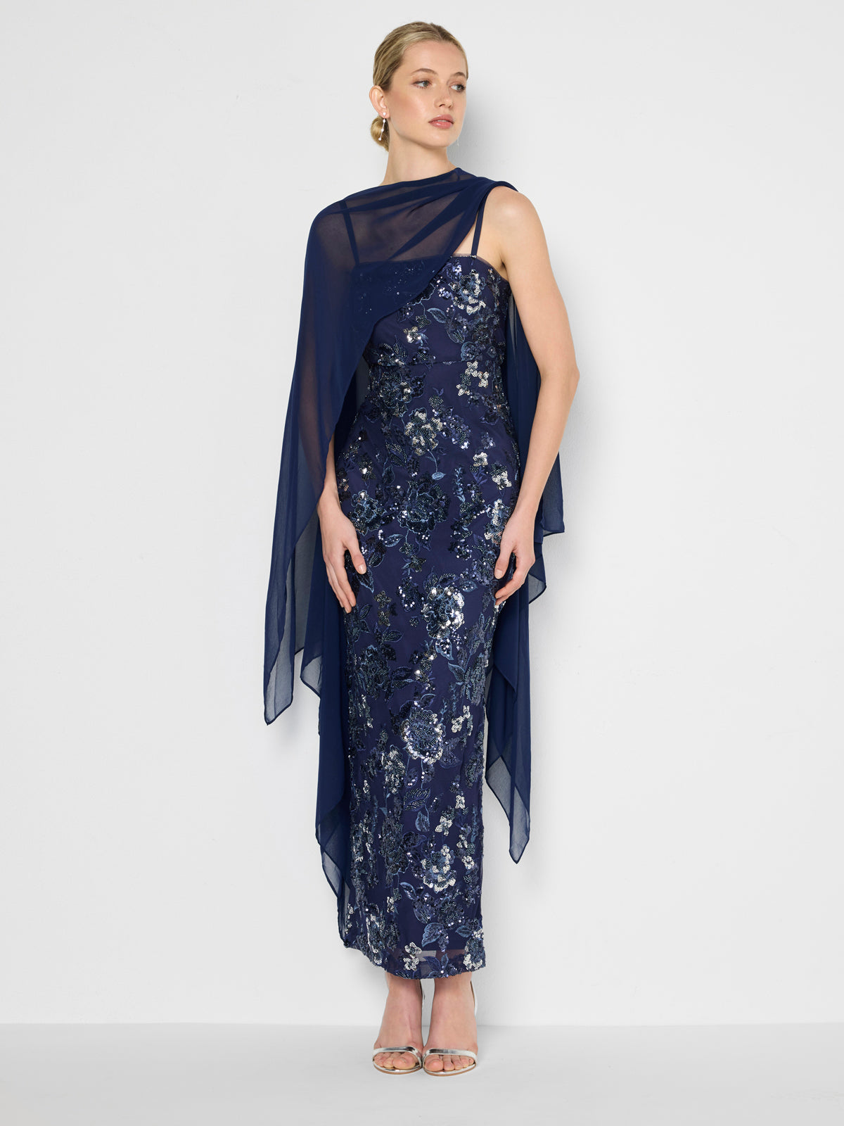 Angeline Navy Chiffon Overlay Wrap