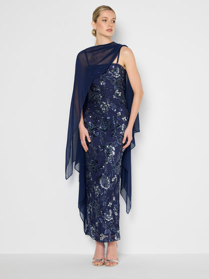 Angeline Navy Chiffon Overlay Wrap
