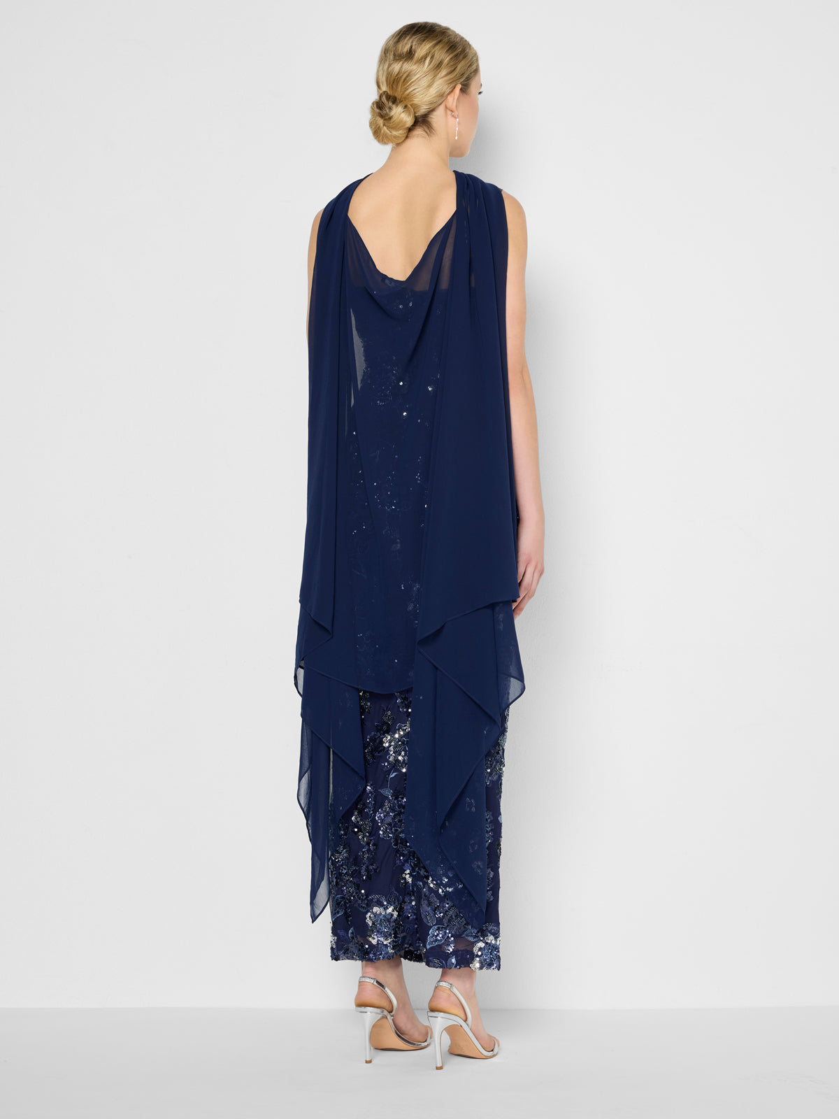 Angeline Navy Chiffon Overlay Wrap