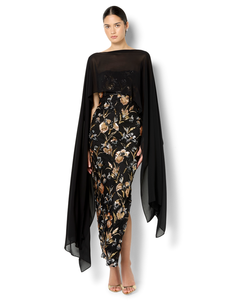 Angeline Black Chiffon Overlay Wrap