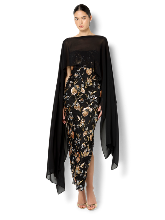 Angeline Black Chiffon Overlay Wrap