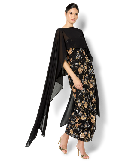 Angeline Black Chiffon Overlay Wrap