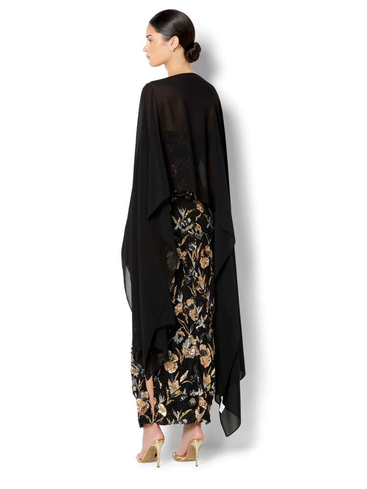Angeline Black Chiffon Overlay Wrap