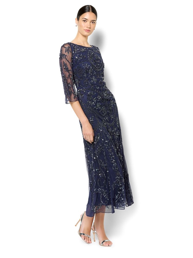 Arianna Navy Hand Beaded Dress