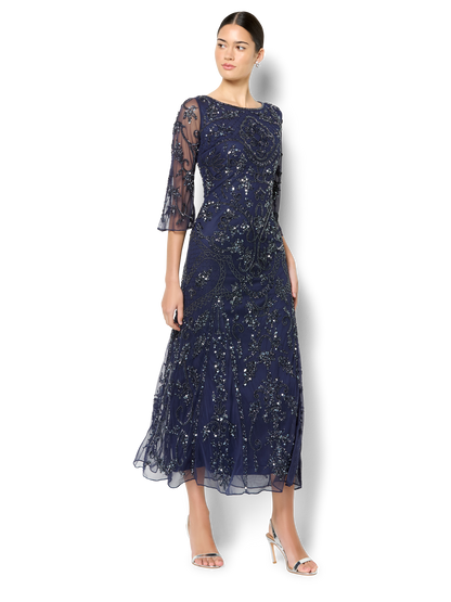Arianna Navy Hand Beaded Dress
