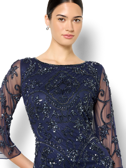 Arianna Navy Hand Beaded Dress