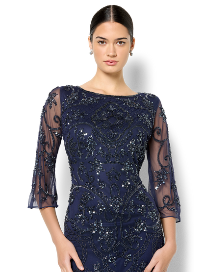 Arianna Navy Hand Beaded Dress