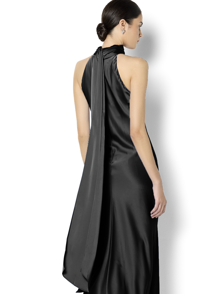 Azalea Black Satin Maxi Dress