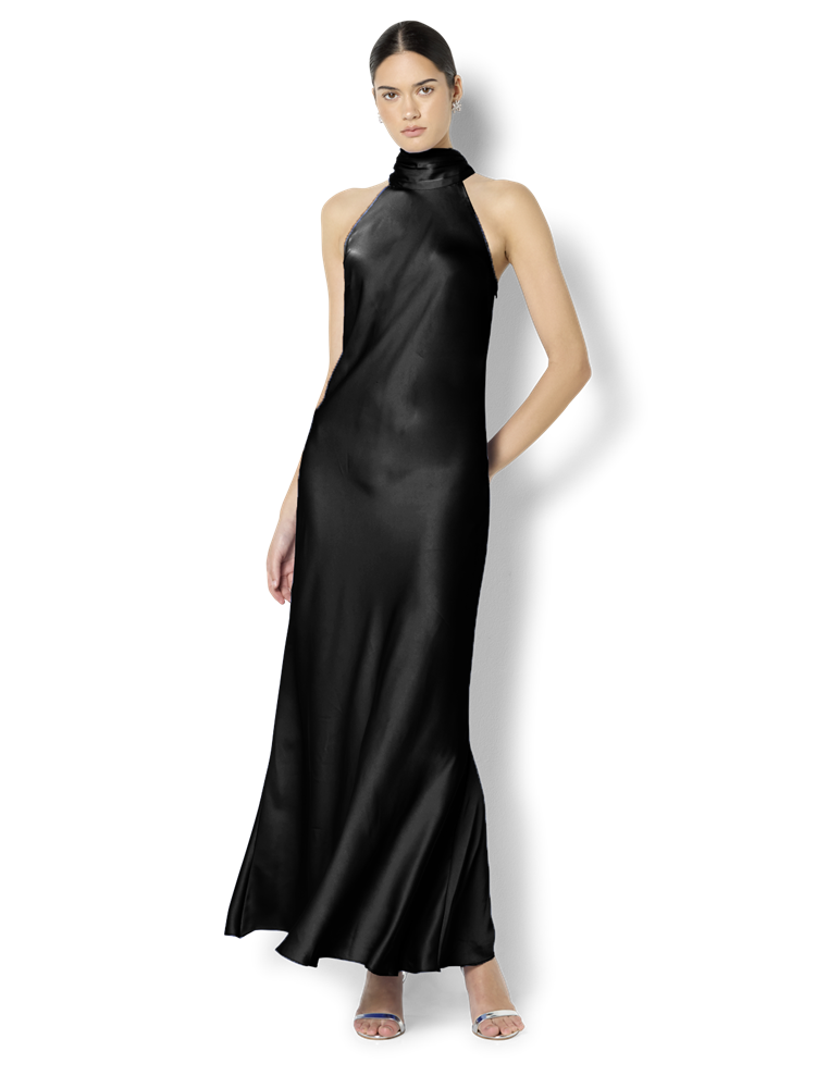 Azalea Black Satin Maxi Dress