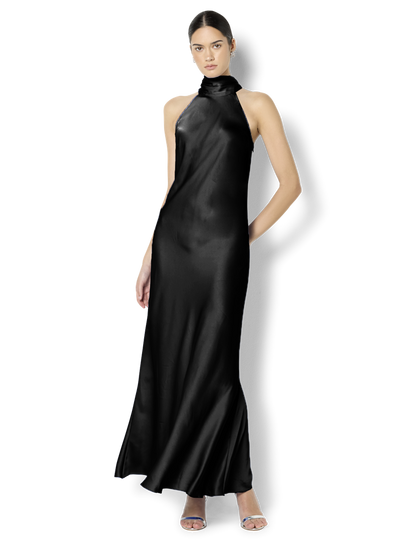 Azalea Black Satin Maxi Dress