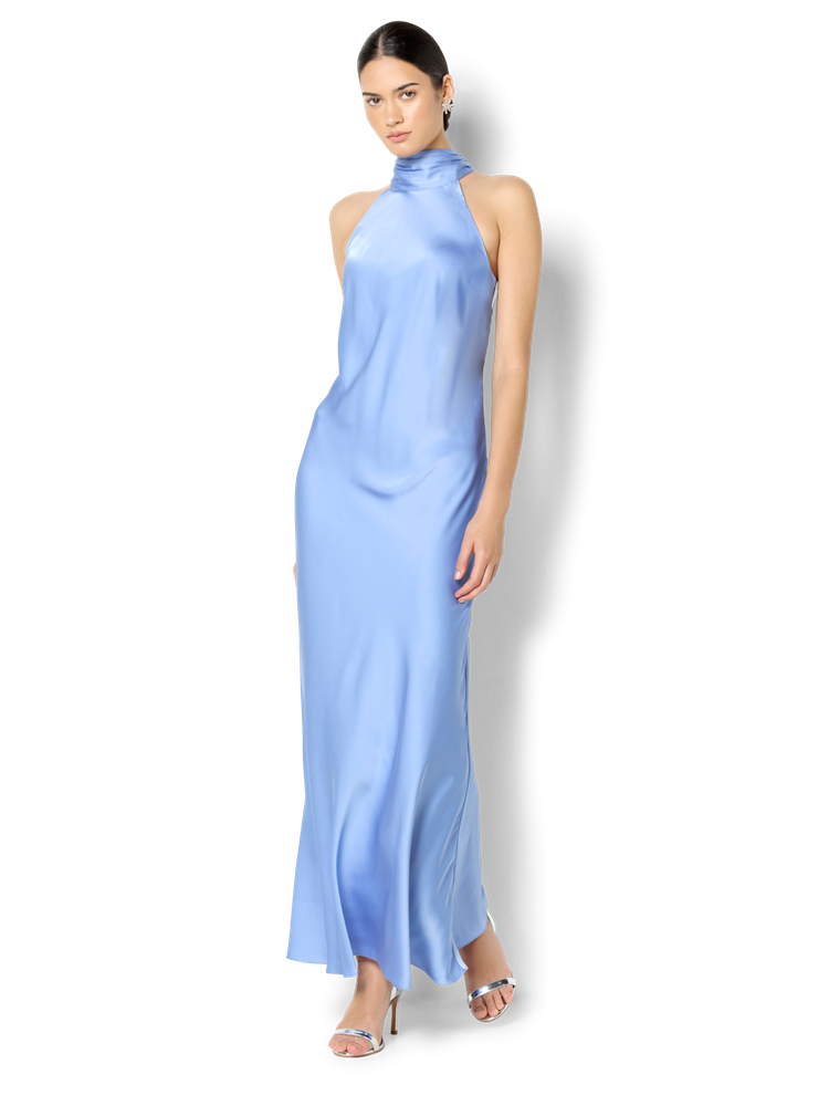 Azalea Periwinkle Satin Maxi Dress