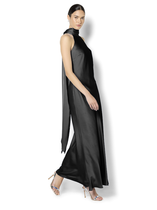 Azalea Black Satin Maxi Dress