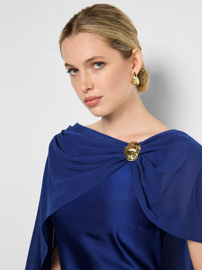 Brie Navy Overlay Satin Dress