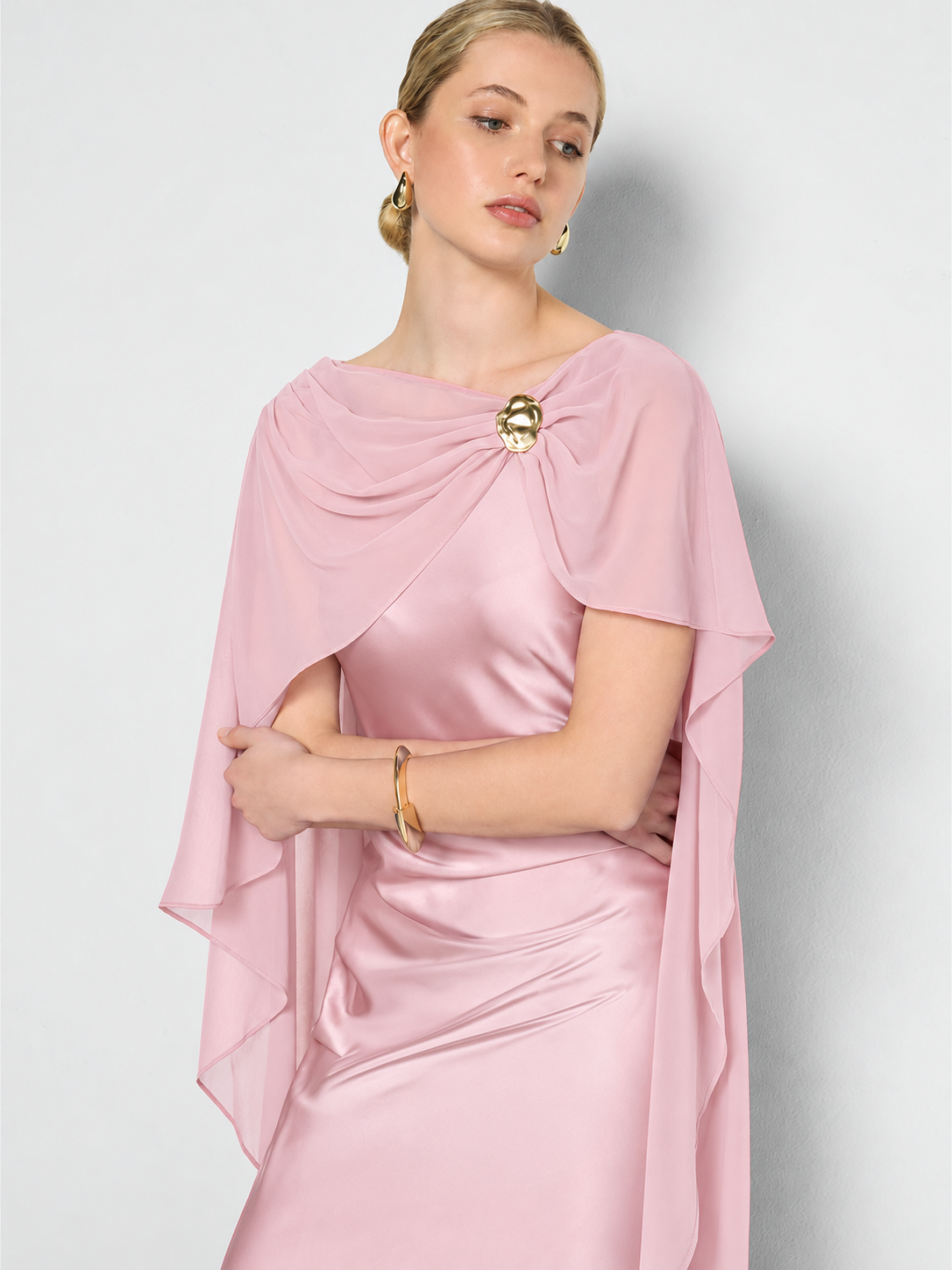 Brie Pink Overlay Satin Dress
