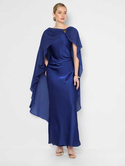 Brie Navy Overlay Satin Dress