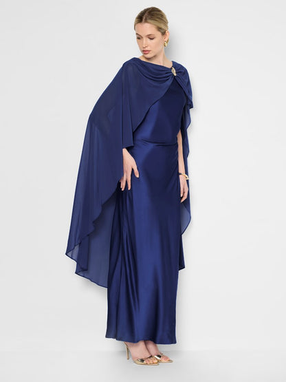 Brie Navy Overlay Satin Dress