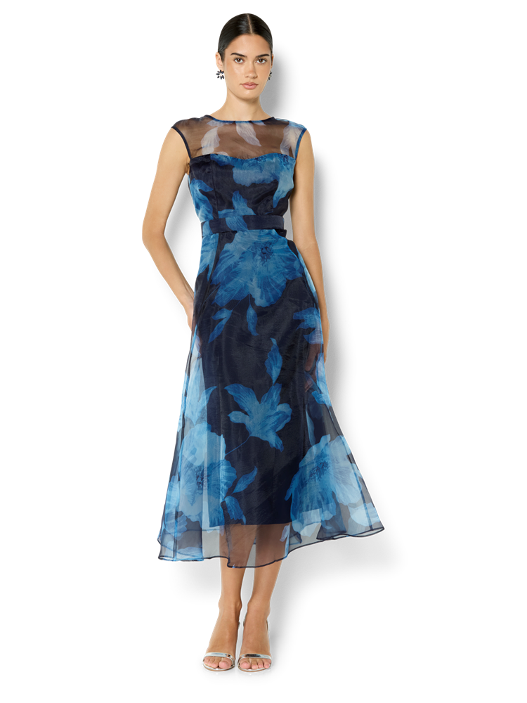 Christiana Navy Printed Organza Dress