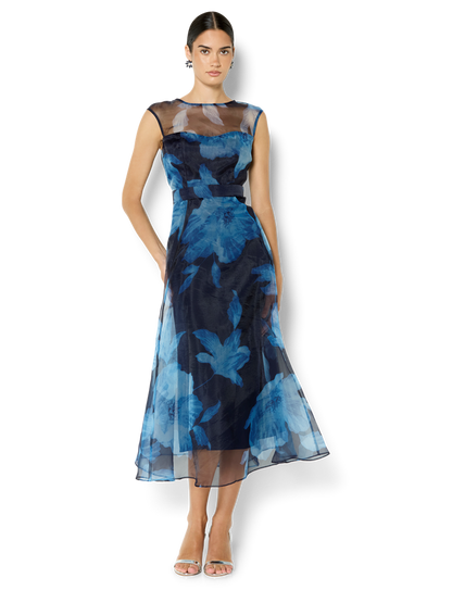 Christiana Navy Printed Organza Dress