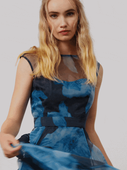 Christiana Navy Printed Organza Dress