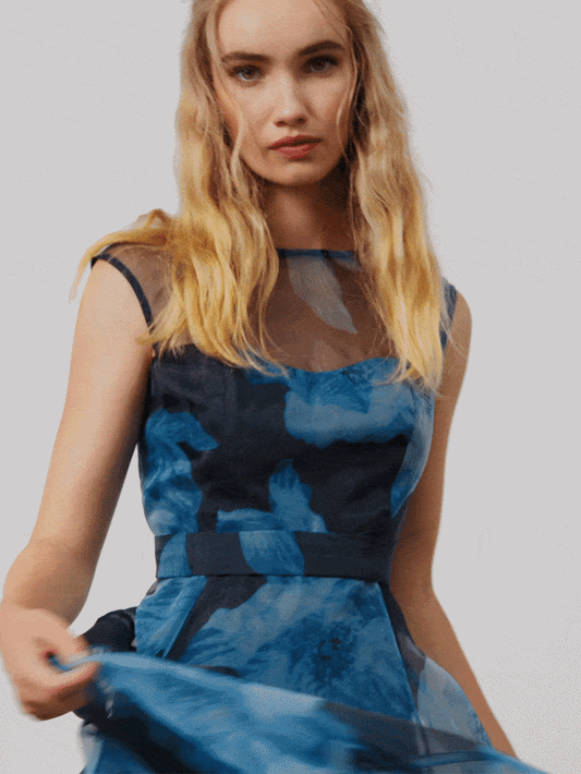 Christiana Navy Printed Organza Dress