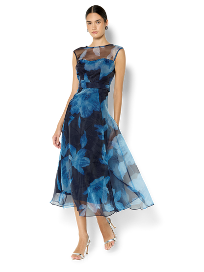 Christiana Navy Printed Organza Dress