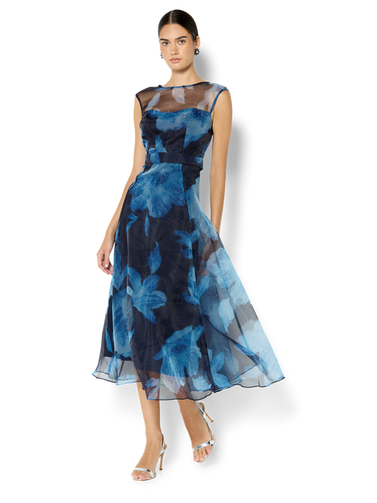 Christiana Navy Printed Organza Dress