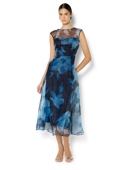 Christiana Navy Printed Organza Dress