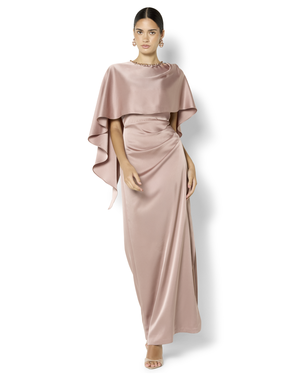 Claire Vintage Pink Beaded Satin Overlay Gown