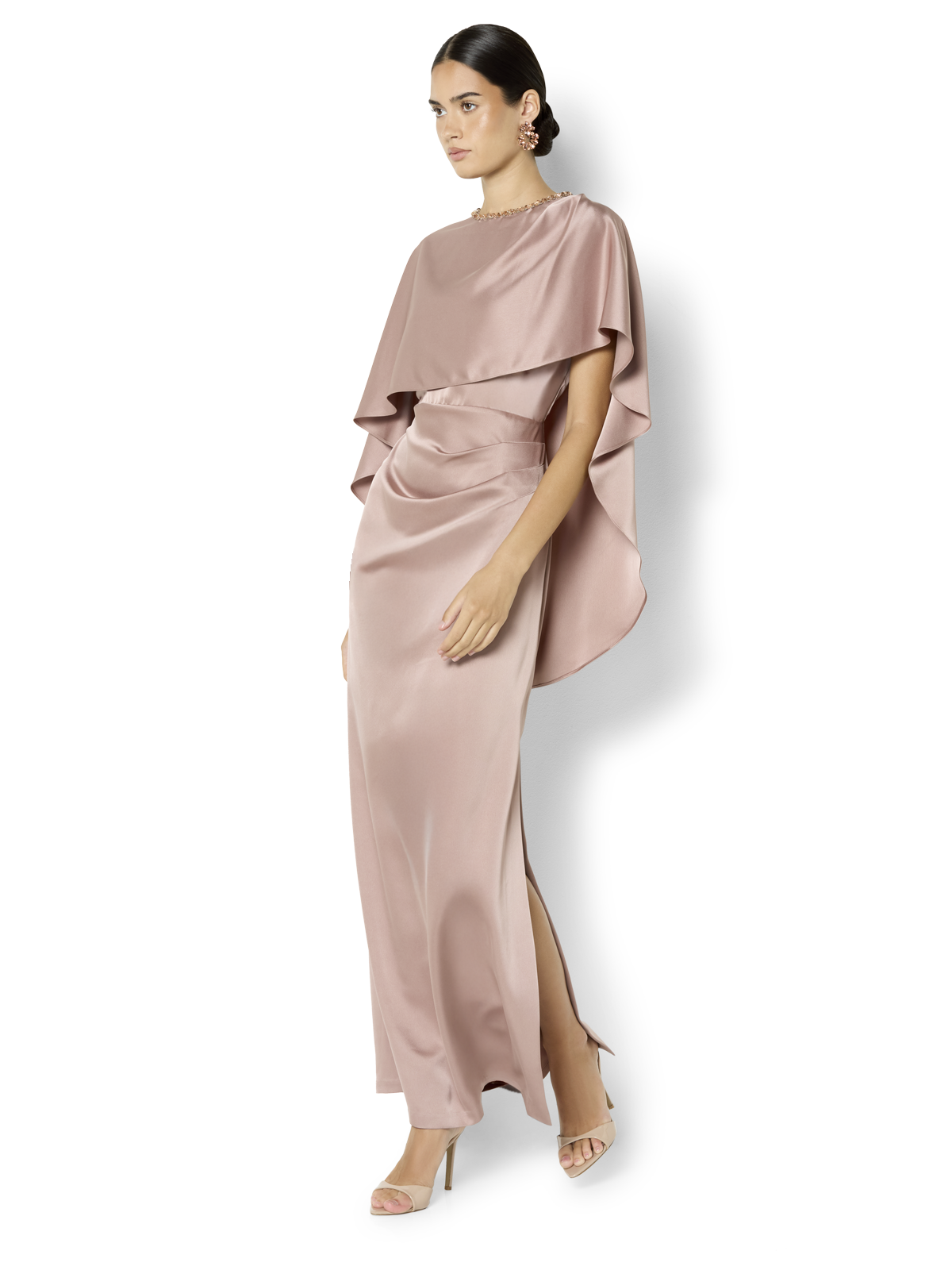 Claire Vintage Pink Beaded Satin Overlay Gown