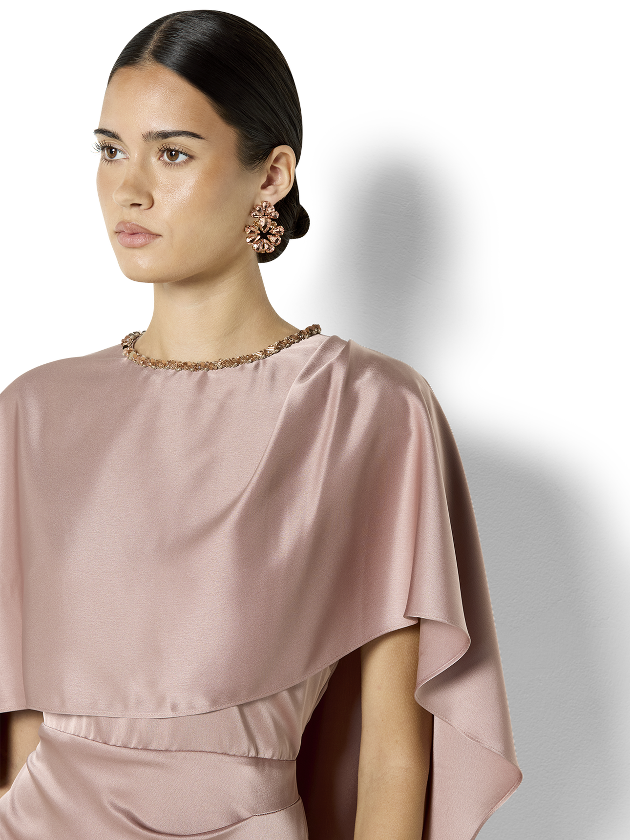 Claire Vintage Pink Beaded Satin Overlay Gown