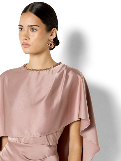 Claire Vintage Pink Beaded Satin Overlay Gown