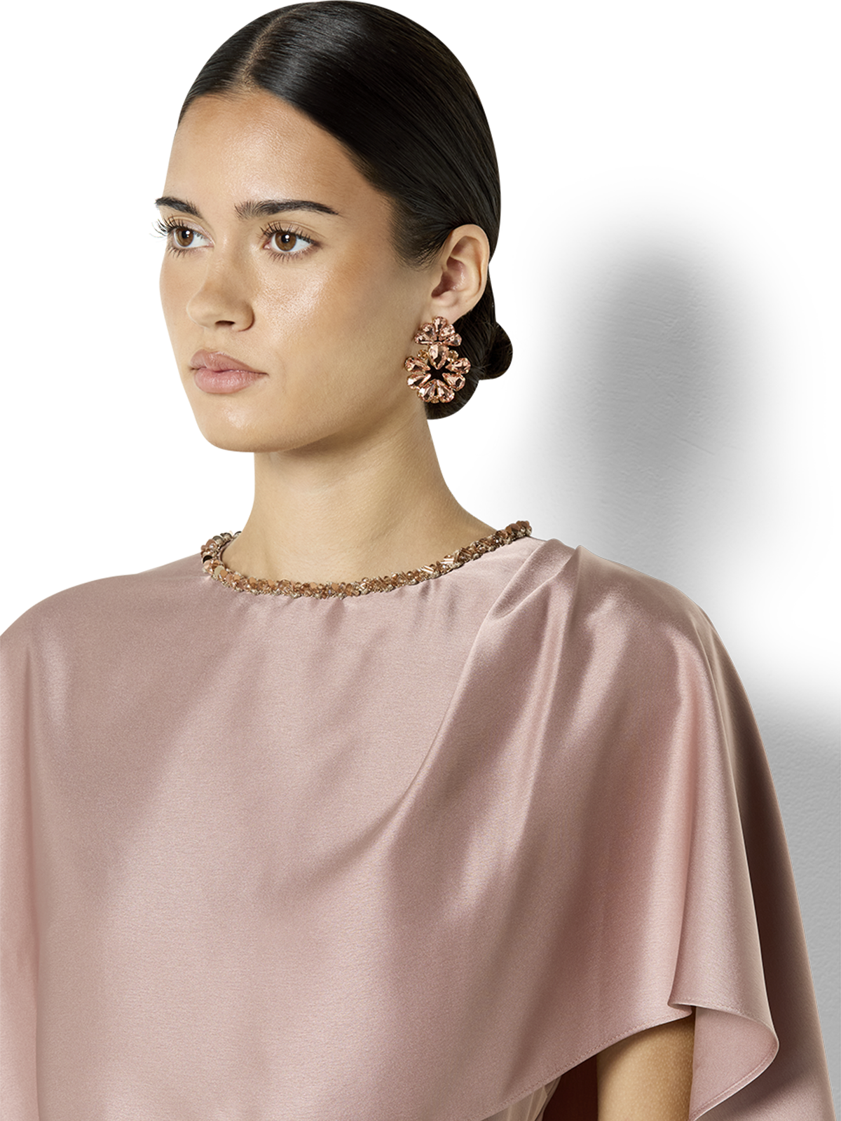 Claire Vintage Pink Beaded Satin Overlay Gown