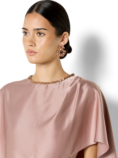 Claire Vintage Pink Beaded Satin Overlay Gown