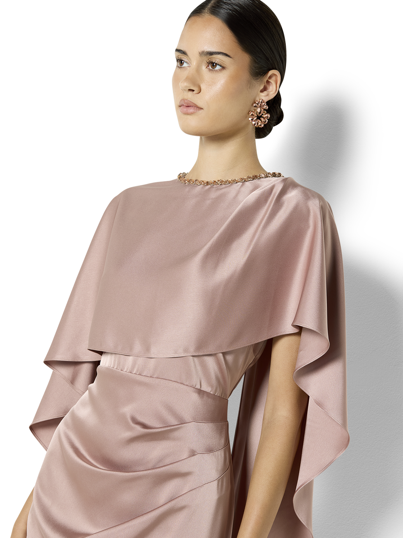 Claire Vintage Pink Beaded Satin Overlay Gown