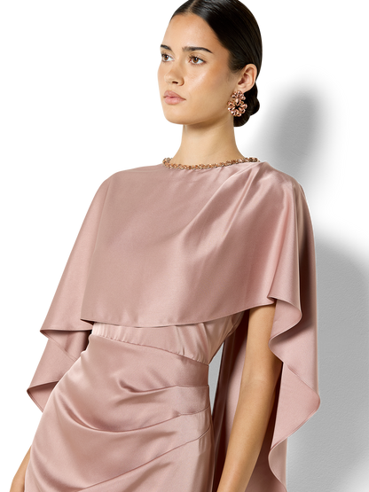 Claire Vintage Pink Beaded Satin Overlay Gown