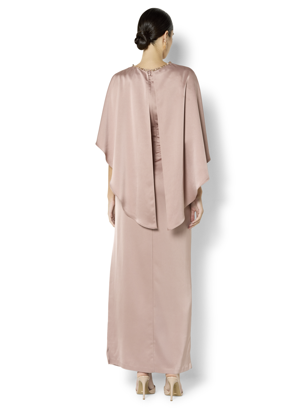 Claire Vintage Pink Beaded Satin Overlay Gown
