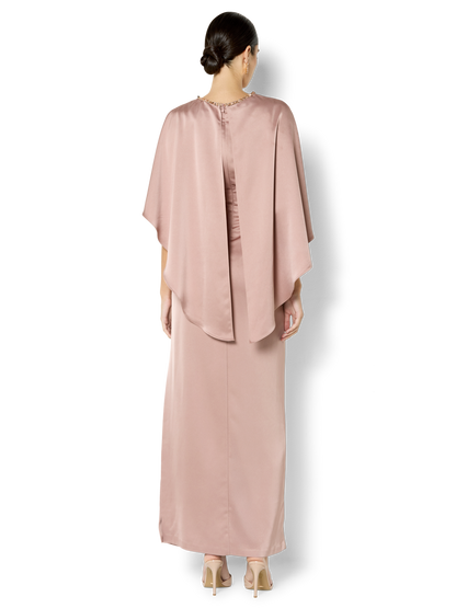 Claire Vintage Pink Beaded Satin Overlay Gown