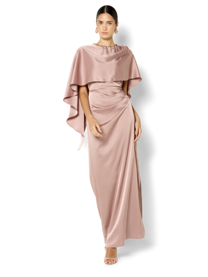 Claire Vintage Pink Beaded Satin Overlay Gown